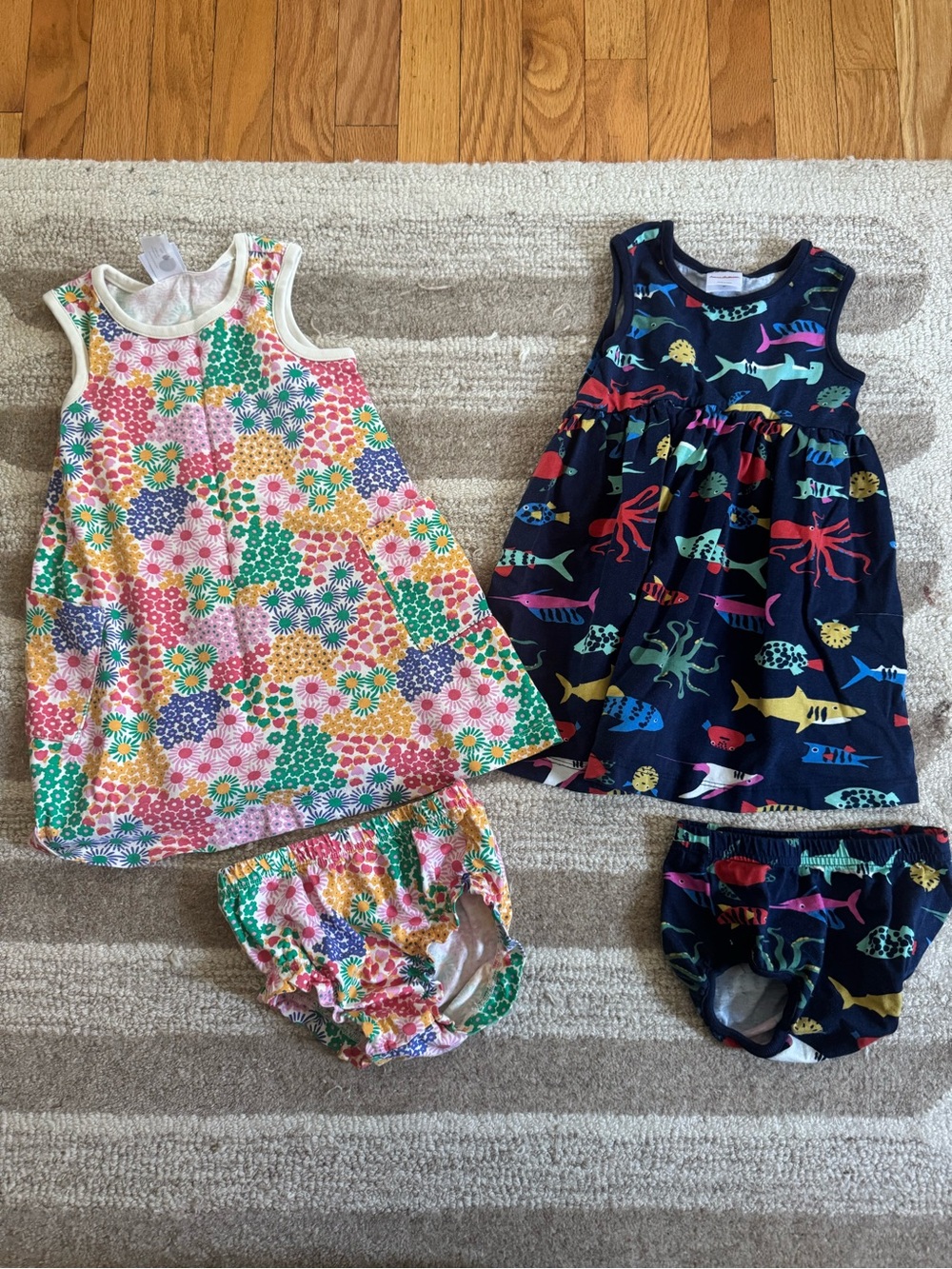 Toddler Floral & Ocean Tank Dress Duo - Colorful Multi & Navy Fish